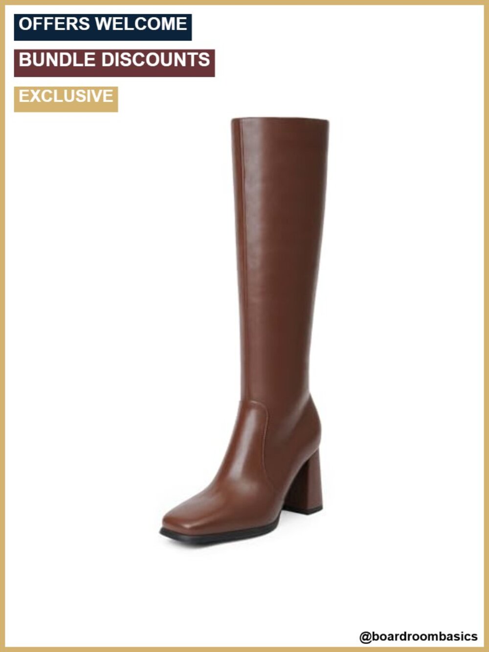 Knee High Boots Square Toe Chunky Heel PU Leather Tall Boots